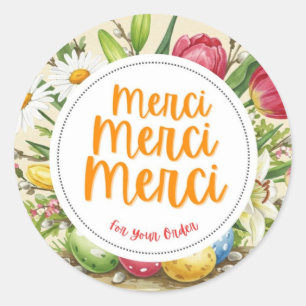 Adesivo Redondo Merci Merci Floral Obrigado Sticker