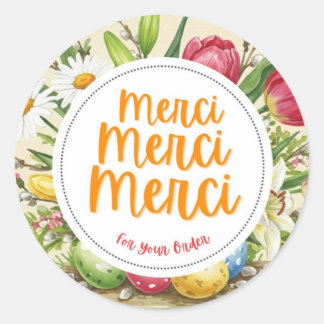 Adesivo Redondo Merci Merci Floral Obrigado Sticker