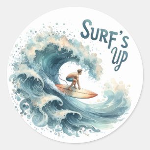 Adesivo Redondo Mergulhador De Surfias De Verão