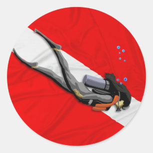 Adesivo Redondo Mergulhador e bandeira enrugada do mergulho