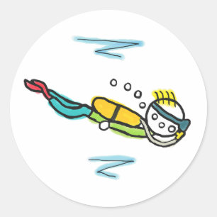 Adesivo Redondo Mergulhador Stickman