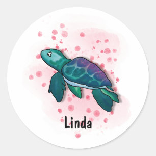 Adesivo Redondo Mergulhe na Mágica Oceânica com Tartarugas!