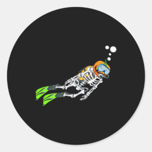 Adesivo Redondo Mergulho de Skeleton Scu Diver de Abóbora de Hallo