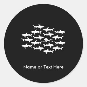 Adesivo Redondo Mergulho Scuba Nadando com Escola de Tubarões