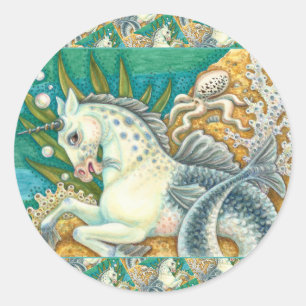 ADESIVO REDONDO MERHORSE E OCTOPUS BRANCO, FANTASY UNICORN HORSE