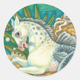 ADESIVO REDONDO MERHORSE E OCTOPUS BRANCO, FANTASY UNICORN HORSE