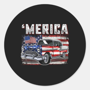 Adesivo Redondo Merica American Flag Old Car 4 De Julho Kids Boy