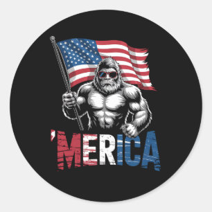 Adesivo Redondo Merica Bigfoot American Flag Patriótico 4 De Julho