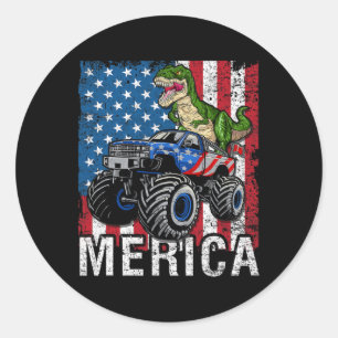 Adesivo Redondo Merica Dinosaur Monster Truck American Flag 4º