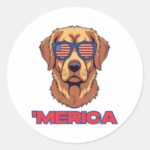 Adesivo Redondo Merica Dog com bandeira dos EUA Óculos Sunglass Ar