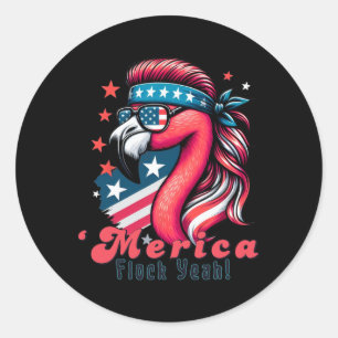 Adesivo Redondo Merica Flock Sim Funny Flamingo Mullet 4 de julho