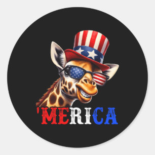 Adesivo Redondo Merica Girafa Patriótica 4 De Julho Engraçado Cria