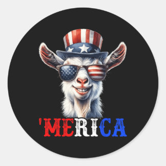 Adesivo Redondo Merica Goat Patriótico 4 De Julho Crianças Engraça