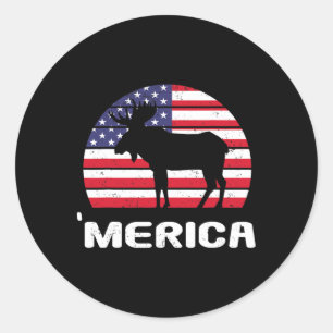 Adesivo Redondo Merica Moose American Flag Usa Patriótica Independ