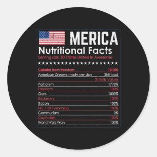 Adesivo Redondo Merica Nutrition Fact Engraçado América 4 De Julho