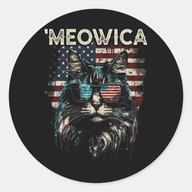 Adesivo Redondo Merica Patriotic Maine Coon Cat (Frente)