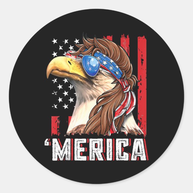 Adesivo Redondo Merica Patriótica Bald Eagle Mullet EUA Bandeira 4 (Frente)
