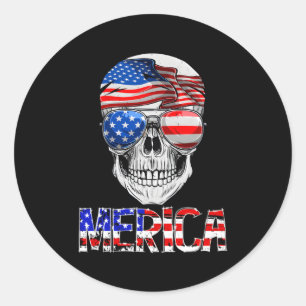 Adesivo Redondo Merica Skull, 4 De Julho, Patriótica Americana