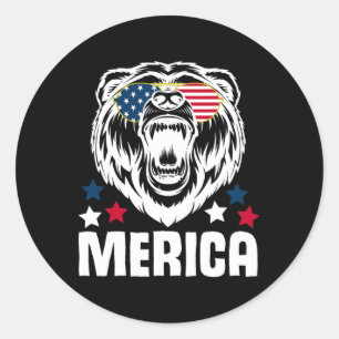Adesivo Redondo Merica Sungles 4 De Julho, Bandeira Americana Bear