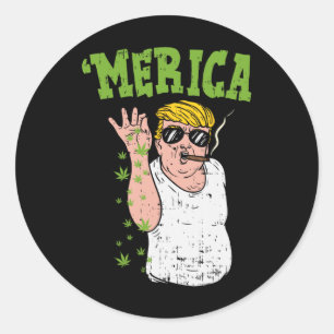 Adesivo Redondo Merica Trump Bae Fumando Erva Engraçada Stoner Gif