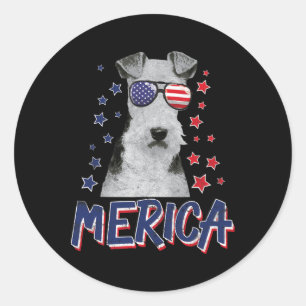 Adesivo Redondo Merica Wire Fox Terrier Dog 4 De Julho Presente No