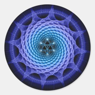 Adesivo Redondo Merkaba Espiral Mandala Azul (Geometria Fractal)