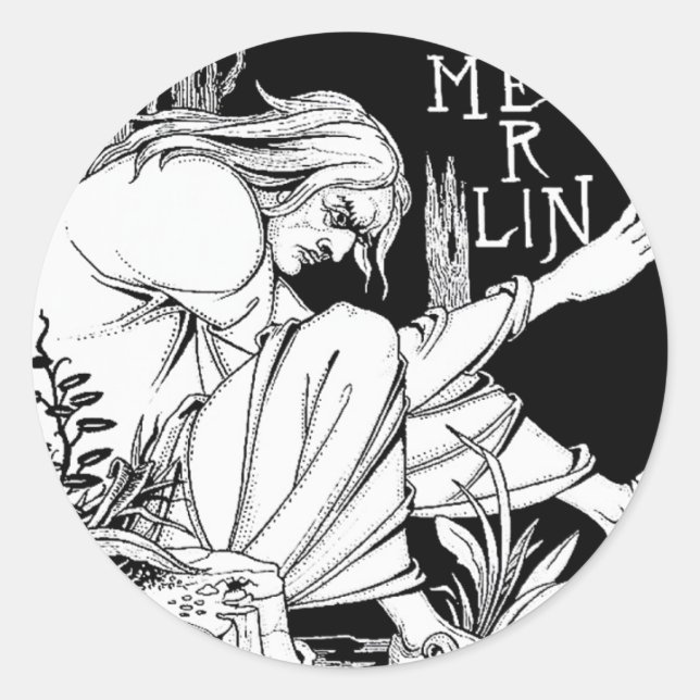 Adesivo Redondo "Merlin", por Aubrey Beardsley, 1893 (Frente)