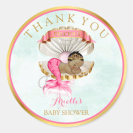 Adesivo Redondo Mermaid Baby Clam Shell Tiara Afro-Americano