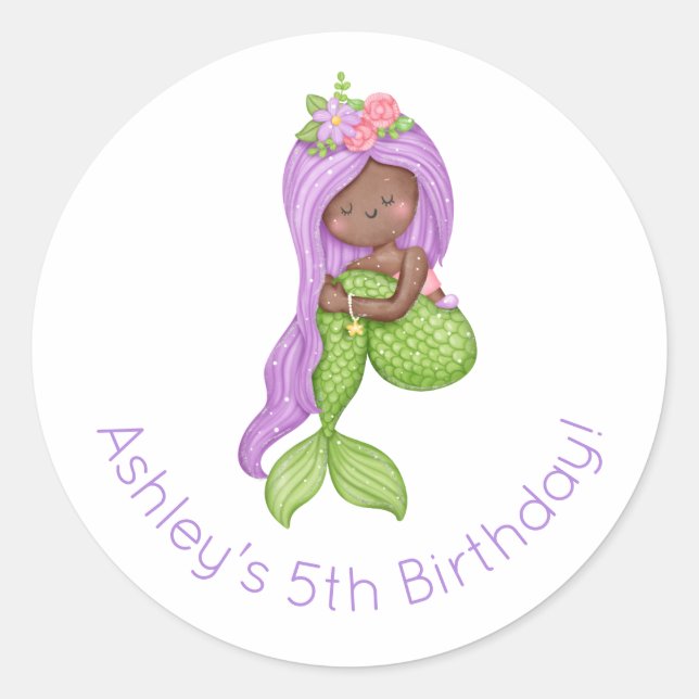 Adesivo Redondo Mermaid Birthday (Frente)