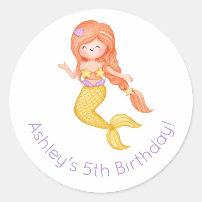 Adesivo Redondo Mermaid Birthday (Frente)