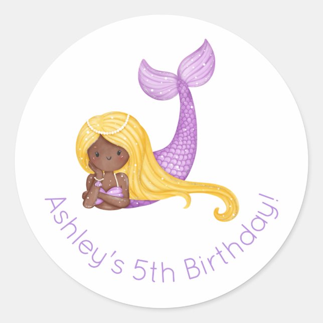 Adesivo Redondo Mermaid Birthday (Frente)