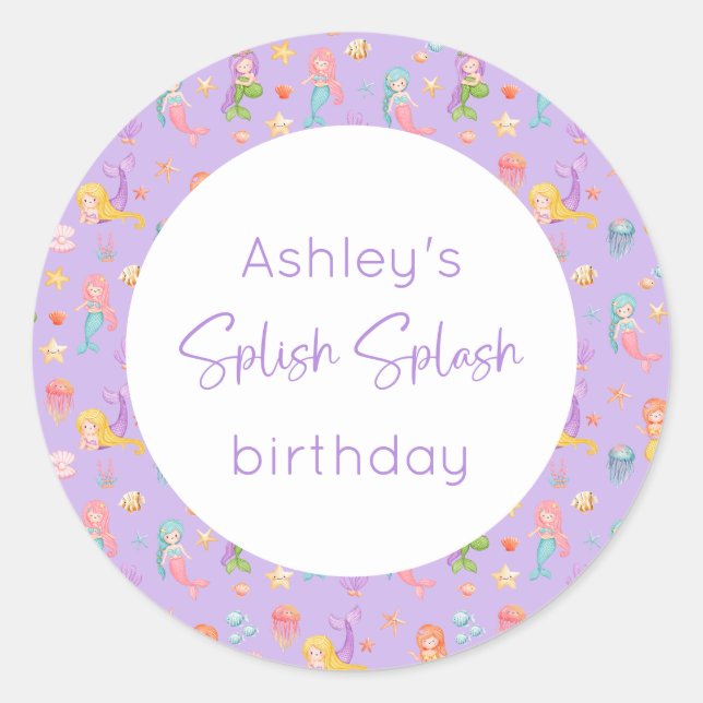 Adesivo Redondo Mermaid Birthday (Frente)