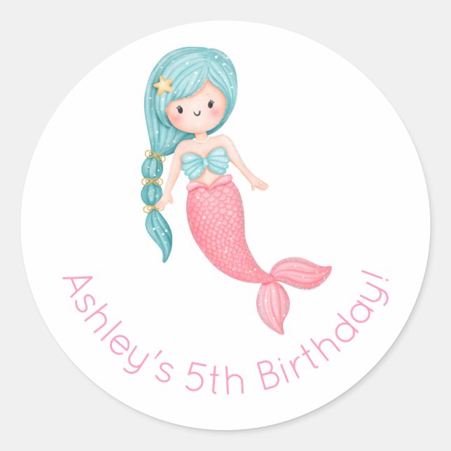 Adesivo Redondo Mermaid Birthday (Frente)