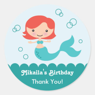 Adesivo Redondo Mermaid Birthday Favor Sticker