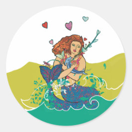 Adesivo Redondo Mermaid e Baby Dolphin Sticker