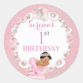 Adesivo Redondo Mermaid Ethnic Baby Girl Pearls Rosa