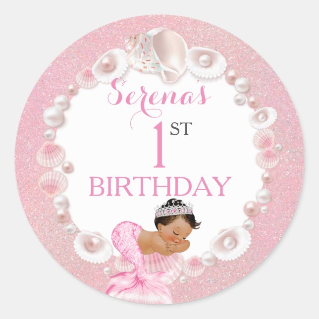 Adesivo Redondo Mermaid Ethnic Baby Girl Pearls Rosa (Frente)