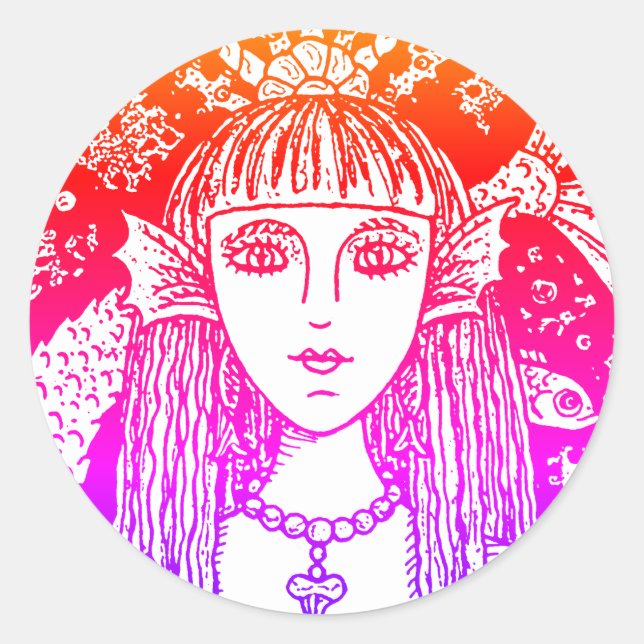 ADESIVO REDONDO MERMAID, FANTASIA DO MAR NEGRO, WHIMSY CLA (Frente)