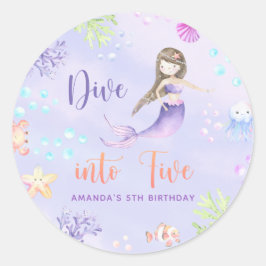 Adesivo Redondo Mermaid Girl Mergulha Em Cinco 5