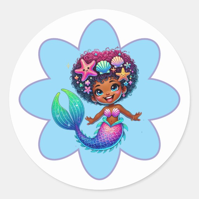 Adesivo Redondo Mermaid Girl Stickers (Frente)