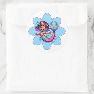 Adesivo Redondo Mermaid Girl Stickers