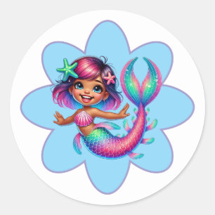 Adesivo Redondo Mermaid Girl Stickers