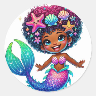 Adesivo Redondo Mermaid Girl Stickers