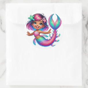 Adesivo Redondo Mermaid Girl Stickers
