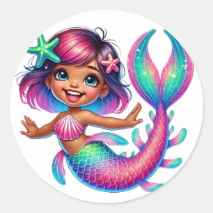 Adesivo Redondo Mermaid Girl Stickers