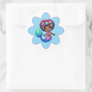 Adesivo Redondo Mermaid Girl Stickers