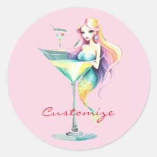 Adesivo Redondo Mermaid Martini Girl Thunder_Cove