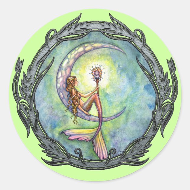 Adesivo Redondo Mermaid Moon Fantasy Art Stickers (Frente)