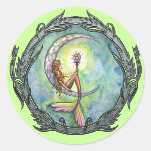 Adesivo Redondo Mermaid Moon Fantasy Art Stickers