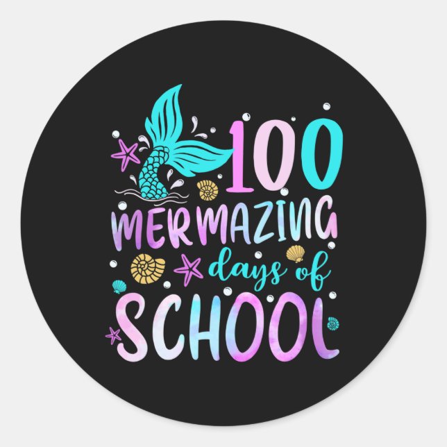 Adesivo Redondo Mermaid Tail 100 Dias De Mermasterização Da Escola (Frente)